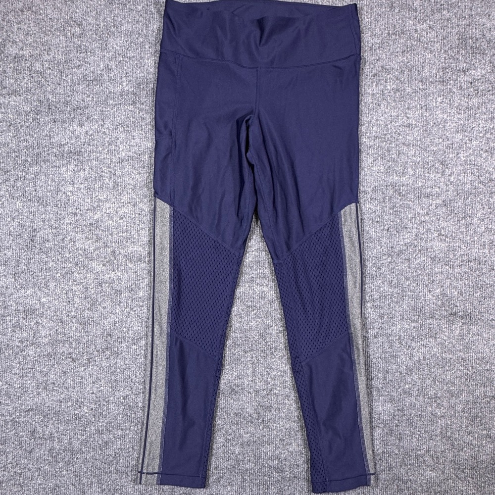 Under Armour‎ Womens HeatGear Mesh Panel Leggings Navy Blue Grey Large Pocket